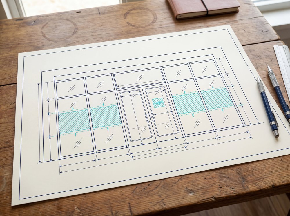 Blueprint Schaufensterbeklebung